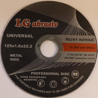 Kotouč řezný 125x1,6 LG uni